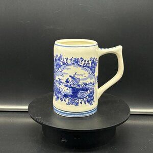 Vintage Delft Blue Hand Painted Pottery Mug Stein Made in Holland 5.25"